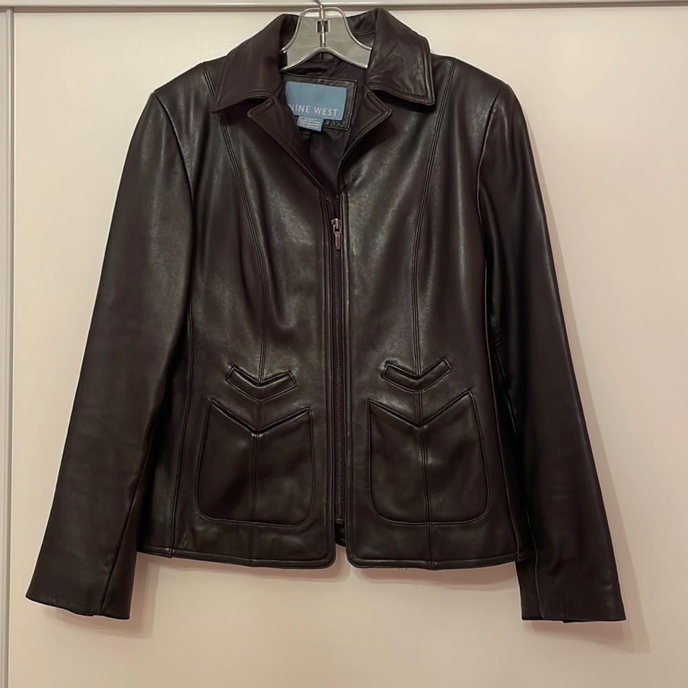 Nine West Black Leather Jacket size small